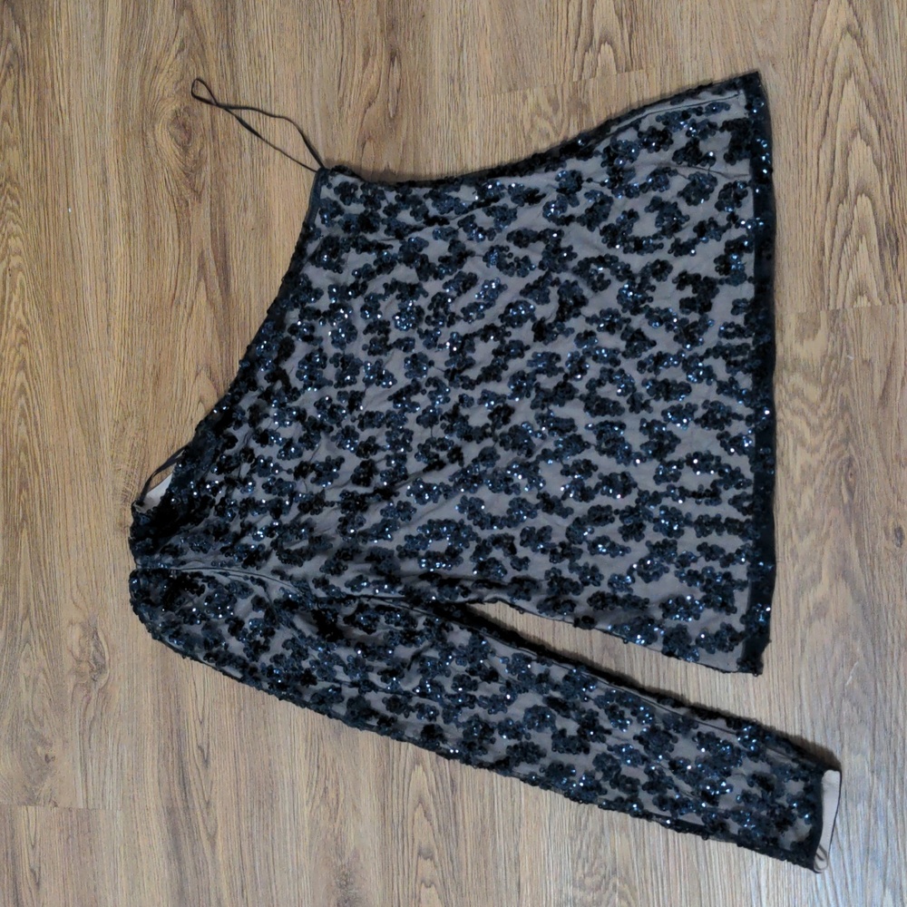 Express One Shoulder Top - Black and Tan - Size X small